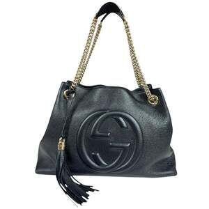 Gucci Soho Shoulder Bag, Leather 536196, Black, Women's, Pre-owned GUCCI Chain